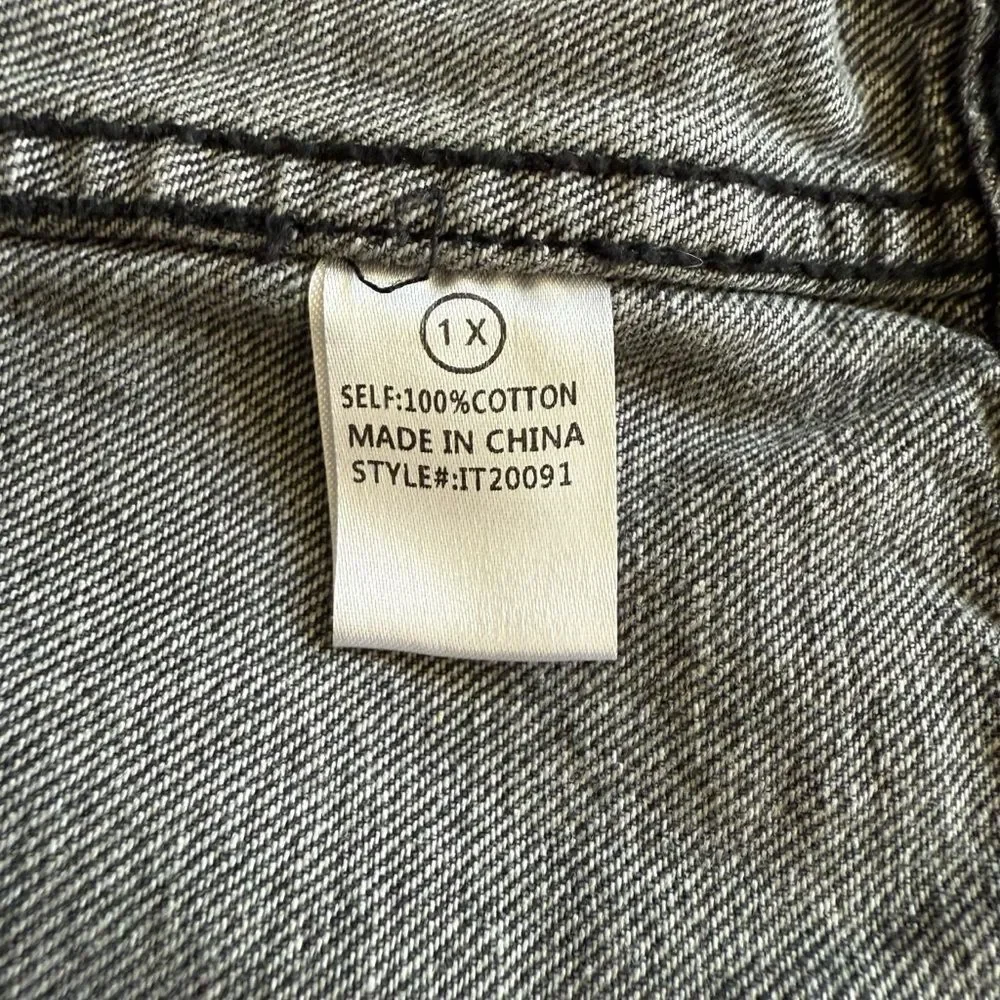 Fashion Nova Oversized Distressed Light Black Denim Jacket Size XL Streetwear